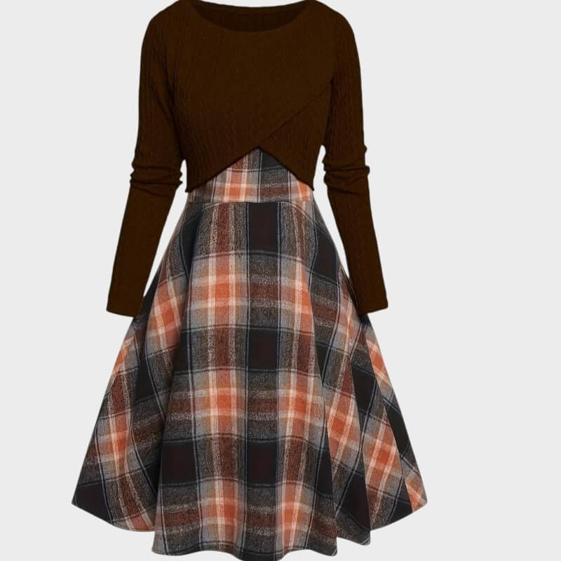 Clara – Vintage Plaid Dress with Crop Top Set