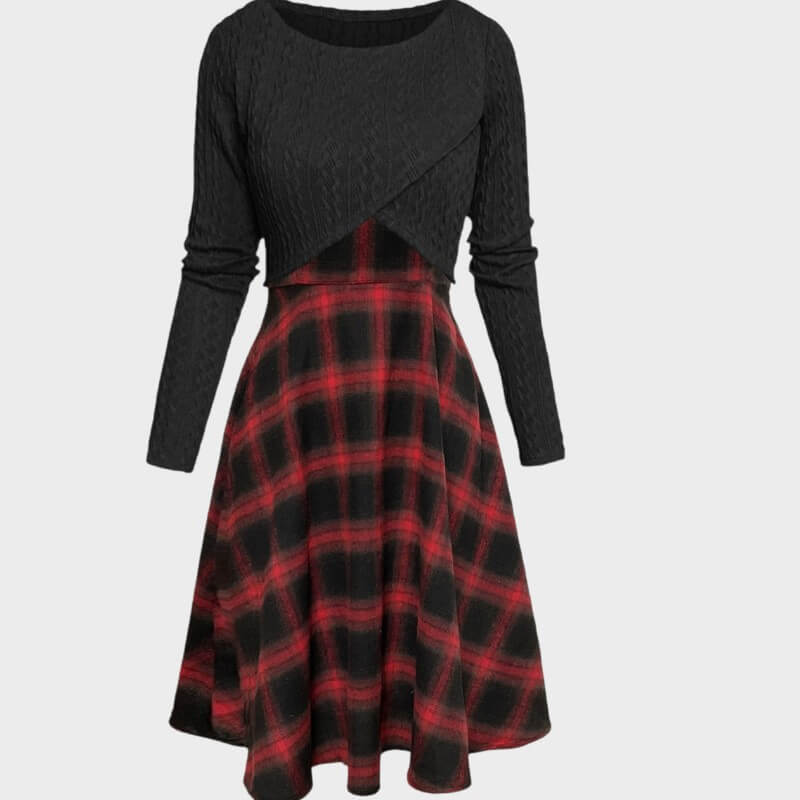 Clara – Vintage Plaid Dress with Crop Top Set