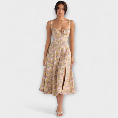 Zipporas - Fitted bustier dress with a modern spring floral print