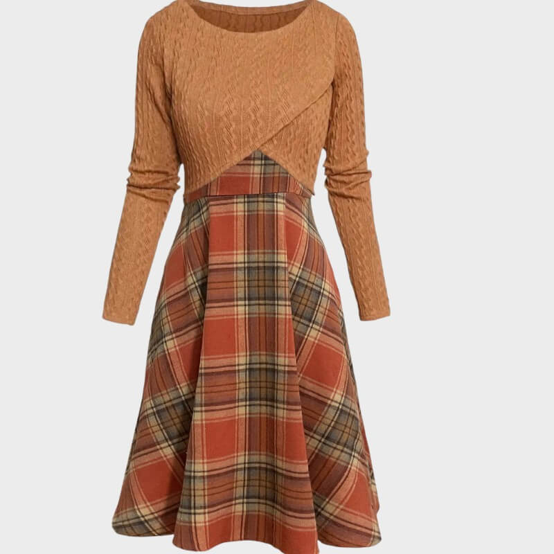 Clara – Vintage Plaid Dress with Crop Top Set